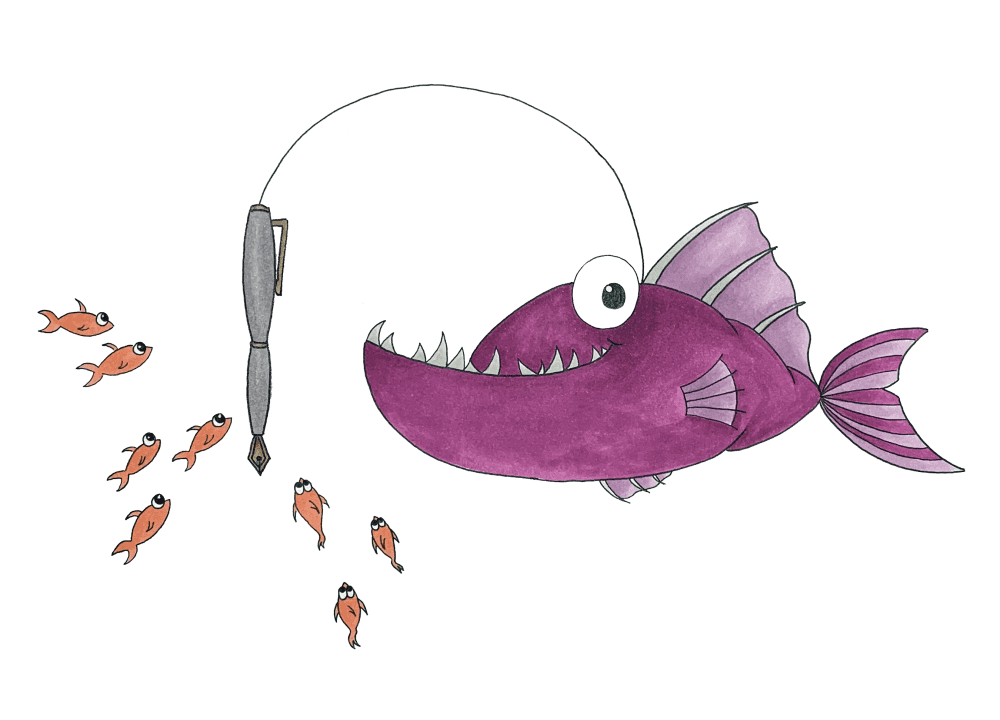 Angler fish, mořský ďas ilustrace